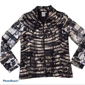 Parsley & Sage Black & Ivory Print Full Zip Jacket With Stretch S